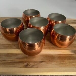 Vintage Coppercraft Guild Copper Tumblers Set of 6 Round Mid Century Barware Cup